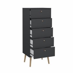  Esbjerg kommode 5 skuffer i mat sort
