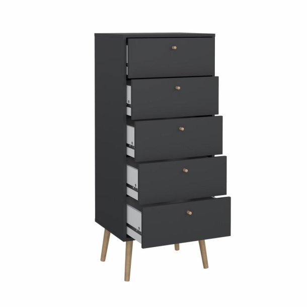  Esbjerg kommode 5 skuffer i mat sort