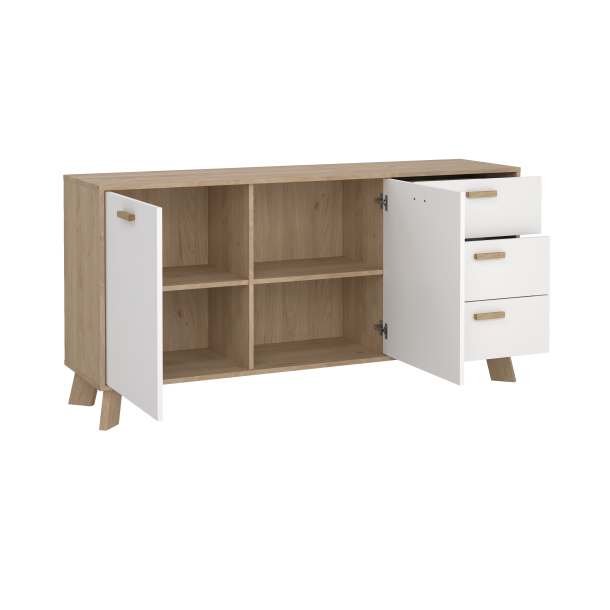 Estate sknk i hvid egelook 147 cm med 2 lger og 3 skuffer