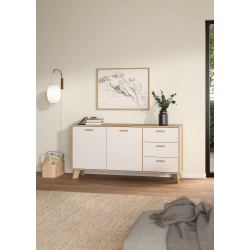 Estate sknk i hvid egelook 147 cm med 2 lger og 3 skuffer