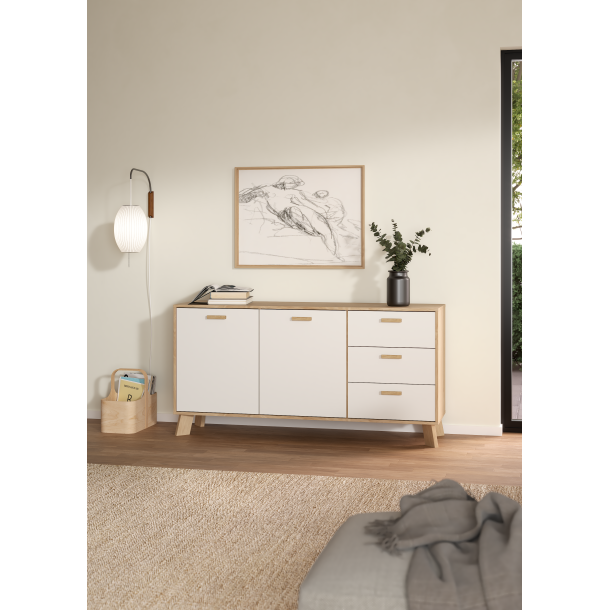 Estate sknk i hvid egelook 147 cm med 2 lger og 3 skuffer