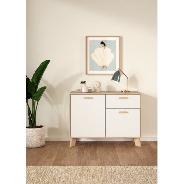 Estate sknk i hvid egelook 99 cm med 2 lger og 1 skuffe