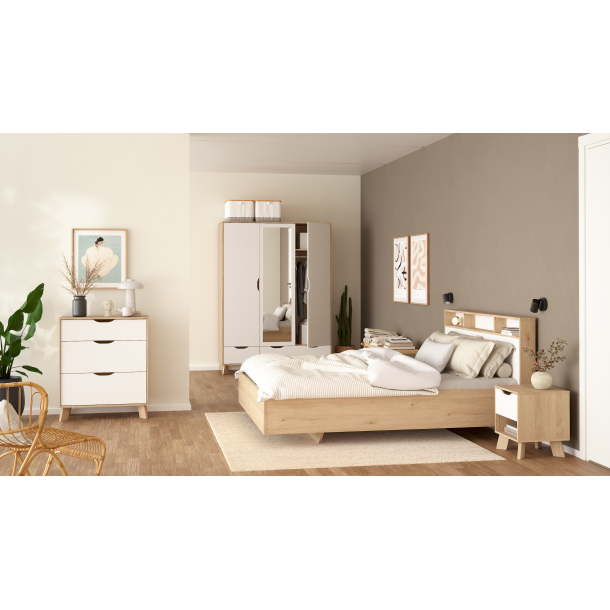 Estate dobbeltseng 160 x 200 cm i hvid egelook m hovedg�rde