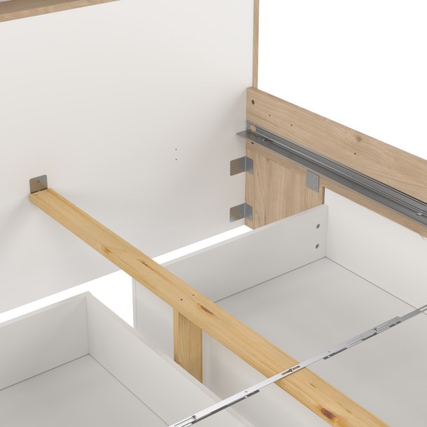 Estate dobbeltseng 140 x 200 cm i hvid egelook m hovedg�rde og opbevaring 