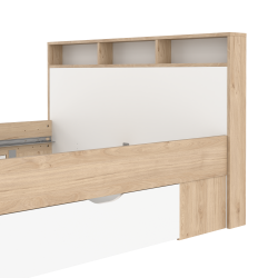 Estate dobbeltseng 140 x 200 cm i hvid egelook m hovedg�rde og opbevaring 