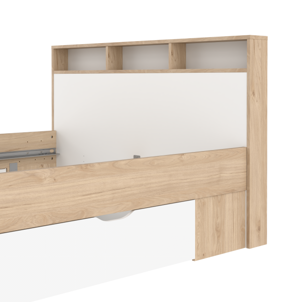 Estate dobbeltseng 140 x 200 cm i hvid egelook m hovedg�rde og opbevaring 