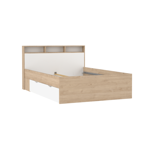 Estate dobbeltseng 140 x 200 cm i hvid egelook m hovedg�rde og opbevaring 