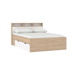 Estate dobbeltseng 140 x 200 cm i hvid egelook m hovedg�rde og opbevaring 