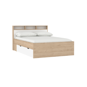 Estate dobbeltseng 140 x 200 cm i hvid egelook m hovedg�rde og opbevaring 