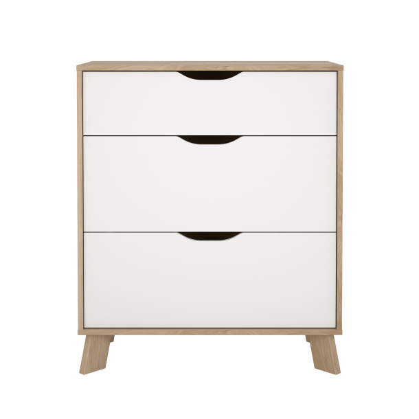 Estate kommode i hvid egelook 78 cm med 3 skuffer