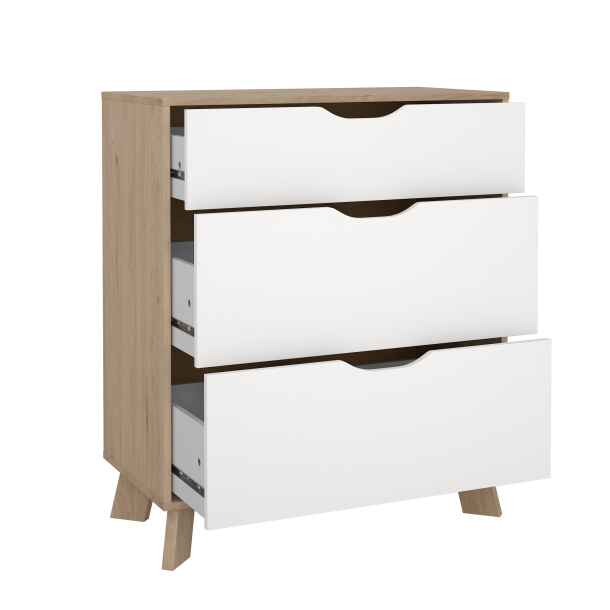 Estate kommode i hvid egelook 78 cm med 3 skuffer