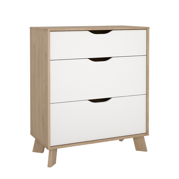 Estate kommode i hvid egelook 78 cm med 3 skuffer
