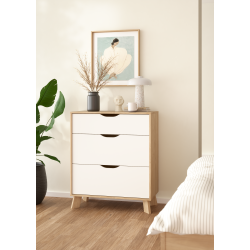 Estate kommode i hvid egelook 78 cm med 3 skuffer