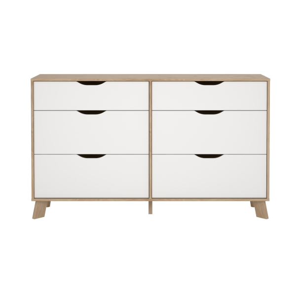  Estate kommode i hvid egelook 156 cm med 6 skuffer