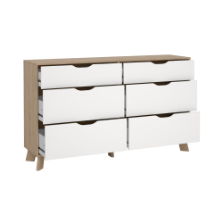  Estate kommode i hvid egelook 156 cm med 6 skuffer