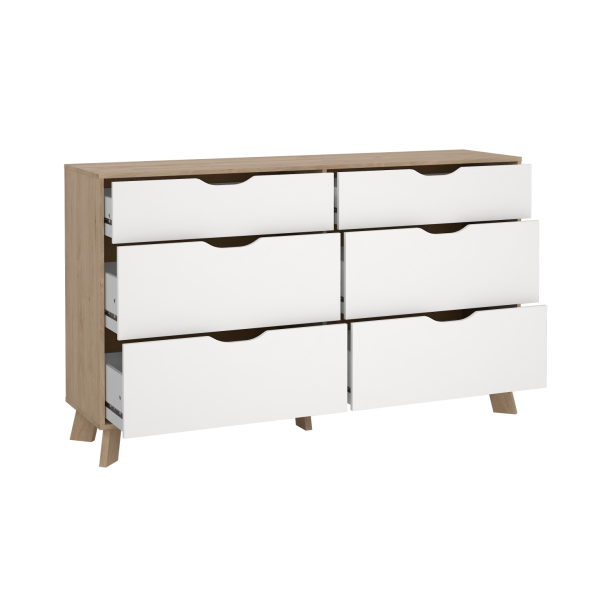  Estate kommode i hvid egelook 156 cm med 6 skuffer