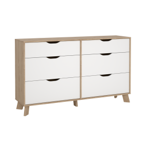  Estate kommode i hvid egelook 156 cm med 6 skuffer