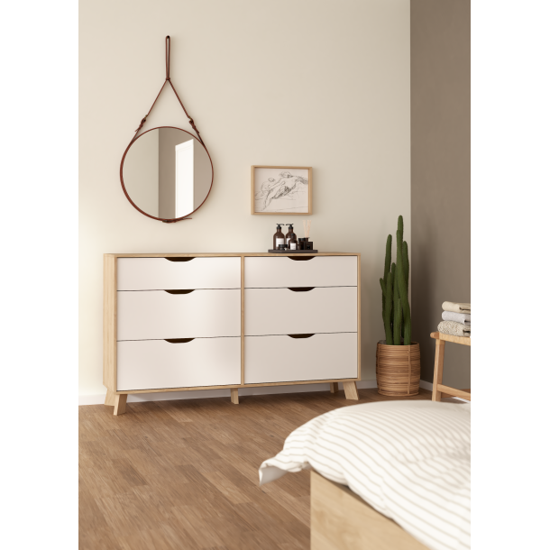  Estate kommode i hvid egelook 156 cm med 6 skuffer