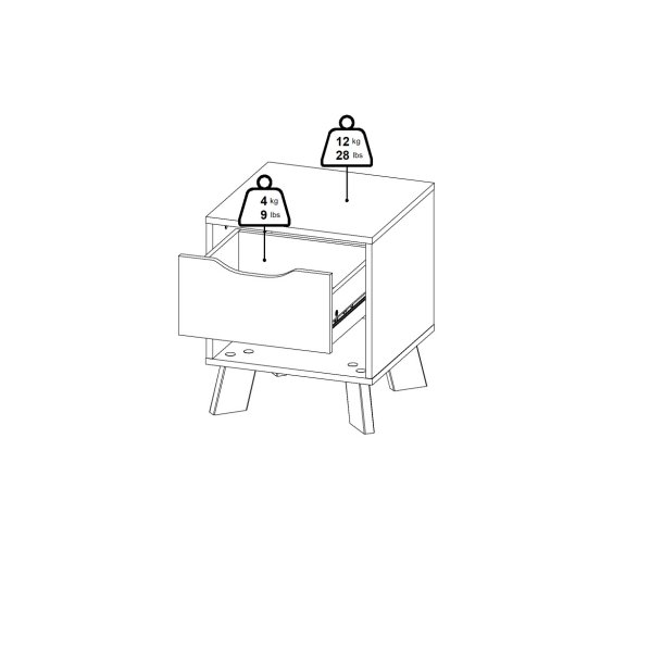 Estate natbord i hvid egelook med 1 skuffe