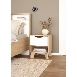 Estate natbord i hvid egelook med 1 skuffe