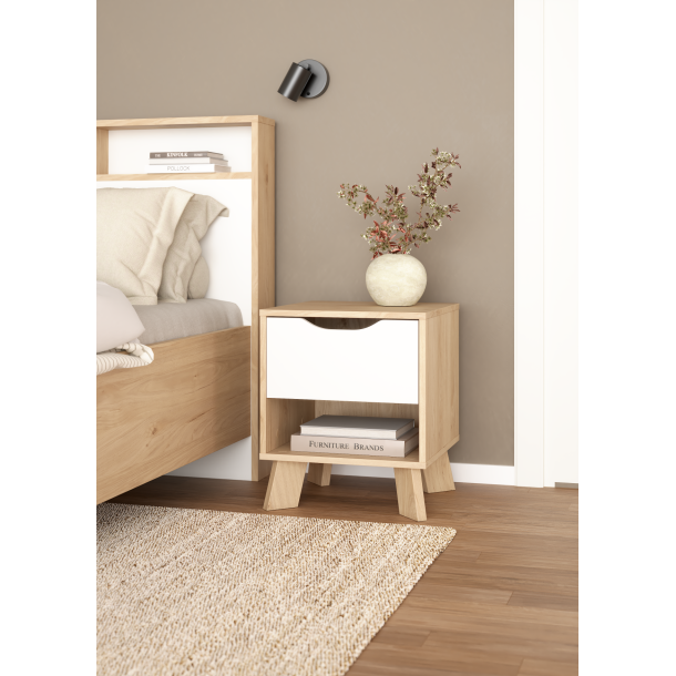 Estate natbord i hvid egelook med 1 skuffe