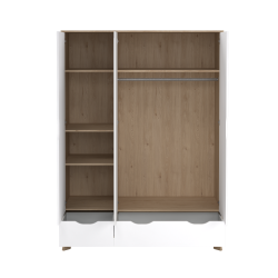 Estate garderobeskab i hvid egelook 147 x 201 cm med 3 lger og spejl