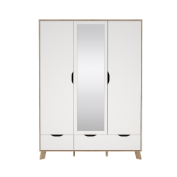 Estate garderobeskab i hvid egelook 147 x 201 cm med 3 lger og spejl