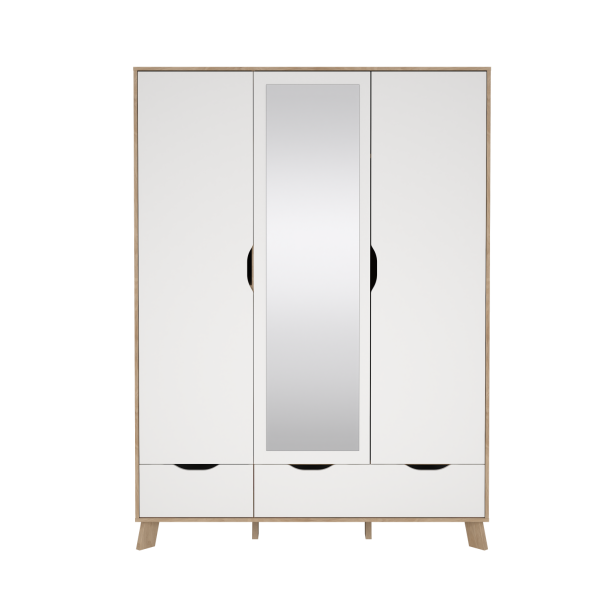 Estate garderobeskab i hvid egelook 147 x 201 cm med 3 lger og spejl