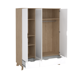 Estate garderobeskab i hvid egelook 147 x 201 cm med 3 lger og spejl