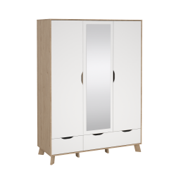 Estate garderobeskab i hvid egelook 147 x 201 cm med 3 lger og spejl