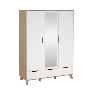 Estate garderobeskab i hvid egelook 147 x 201 cm med 3 lger og spejl