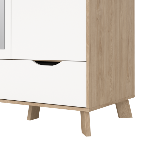 Estate garderobeskab i hvid egelook 147 x 201 cm med 3 lger og spejl