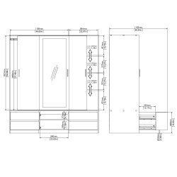  Inline garderobeskab 181cm bredt, med spejl og 4 skuffer, skab i ege look