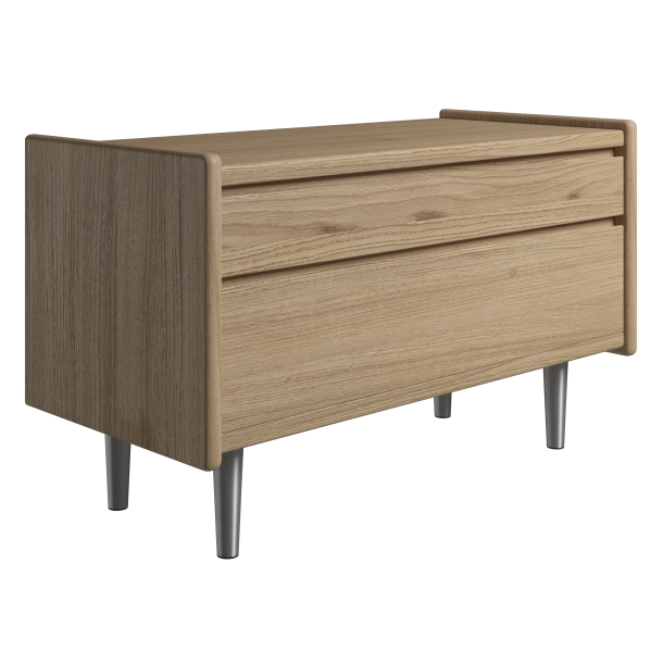 Krone sengebord i olieret egefiner 80 cm bred med 2 skuffer  - Dansk produceret.