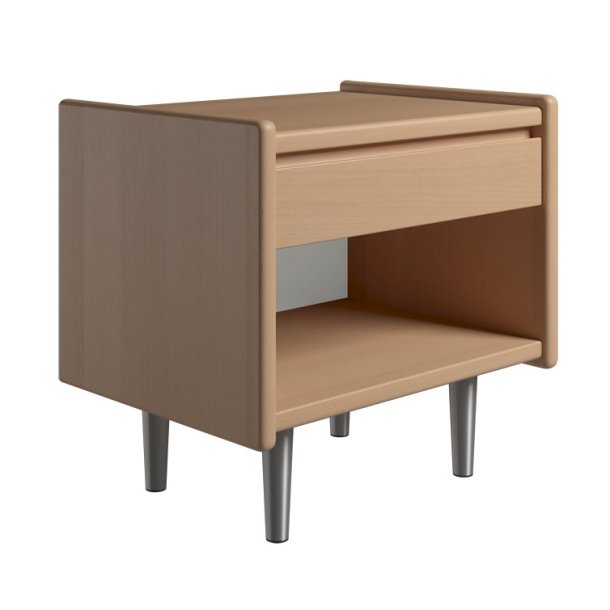 Krone sengebord 50 cm bred i bgefiner med 1 skuffe og 1 rum  - Dansk produceret.