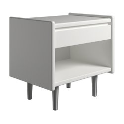 Krone 50 cm bredt hvid lakeret sengebord med 1 skuffe og 1 rum  - Dansk produceret.