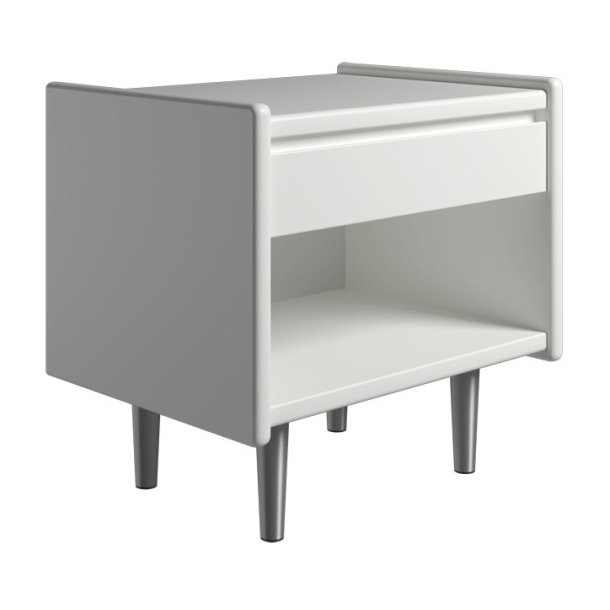 Krone 50 cm bredt hvid lakeret sengebord med 1 skuffe og 1 rum  - Dansk produceret.