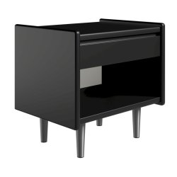 Krone 50 cm bredt sort lakeret sengebord med 1 skuffe og 1 rum  - Dansk produceret.