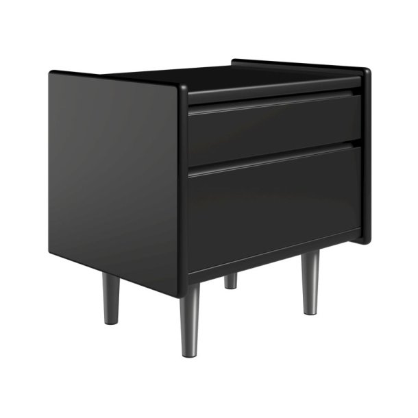 Krone sengebord 50 cm bred sort lakeret med 2 skuffer  - Dansk produceret.