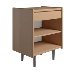 Krone sengebord 50 cm bred i bgefiner med 1 skuffe og 1 hylde  - Dansk produceret.