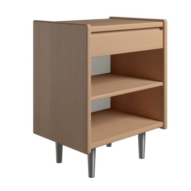 Krone sengebord 50 cm bred i bgefiner med 1 skuffe og 1 hylde  - Dansk produceret.