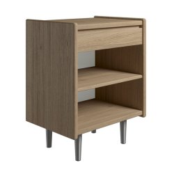 Krone sengebord 50 cm bred i olieret egefiner med 1 skuffe og 1 hylde  - Dansk produceret.