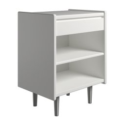 Krone hvidlakeret sengebord 50 cm bred med 1 skuffe og 1 hylde  - Dansk produceret.