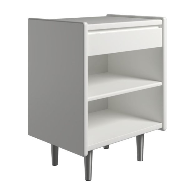 Krone hvidlakeret sengebord 50 cm bred med 1 skuffe og 1 hylde  - Dansk produceret.