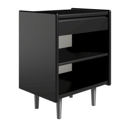 Krone sengebord 50 cm bred sort lakeret med 1 skuffe og 1 hylde  - Dansk produceret.