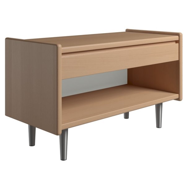 Krone sengebord i bgefiner 80 cm bred med 1 skuffe og 1 rum  - Dansk produceret.