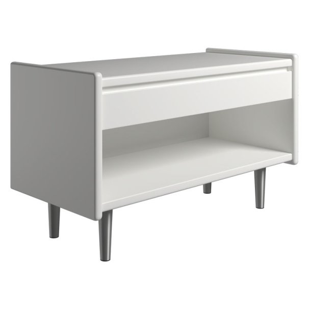 Krone sengebord hvid lakeret 80 cm bred  med 1 skuffe og 1 rum  - Dansk produceret.