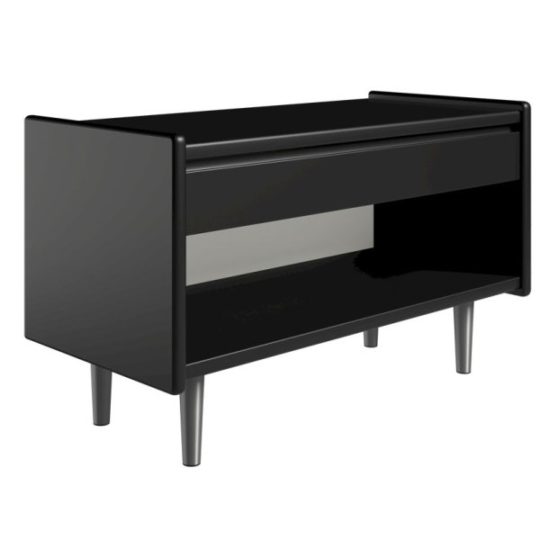 Krone sengebord sort lakeret 80 cm bred  med 1 skuffe og 1 rum  - Dansk produceret.