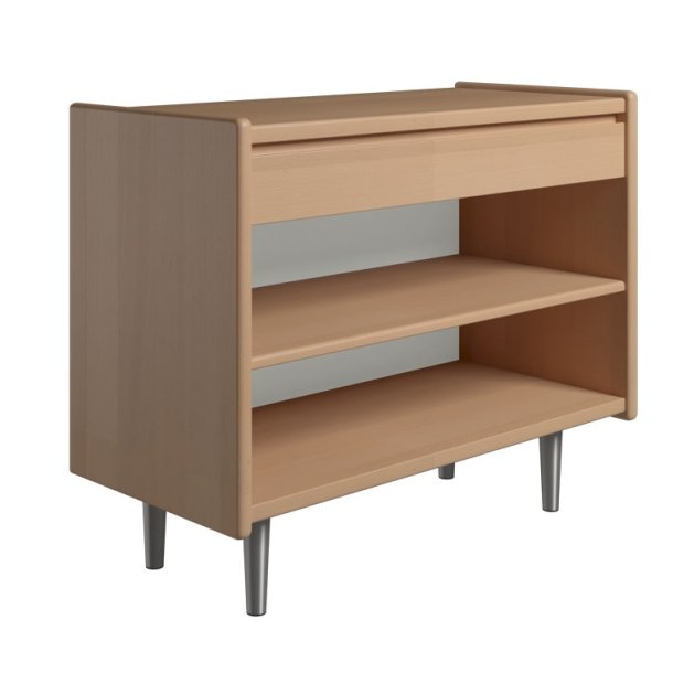 Krone 80 cm bredt sengebord i bgefiner med 1 skuffe og 1 hylde  - Dansk produceret.