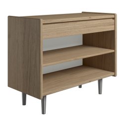 Krone 80 cm bredt sengebord  i olieret egefiner med 1 skuffe og 1 hylde  - Dansk produceret.